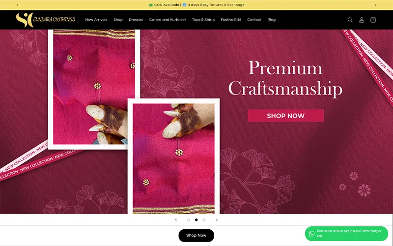 Sundara Clothings website homepage